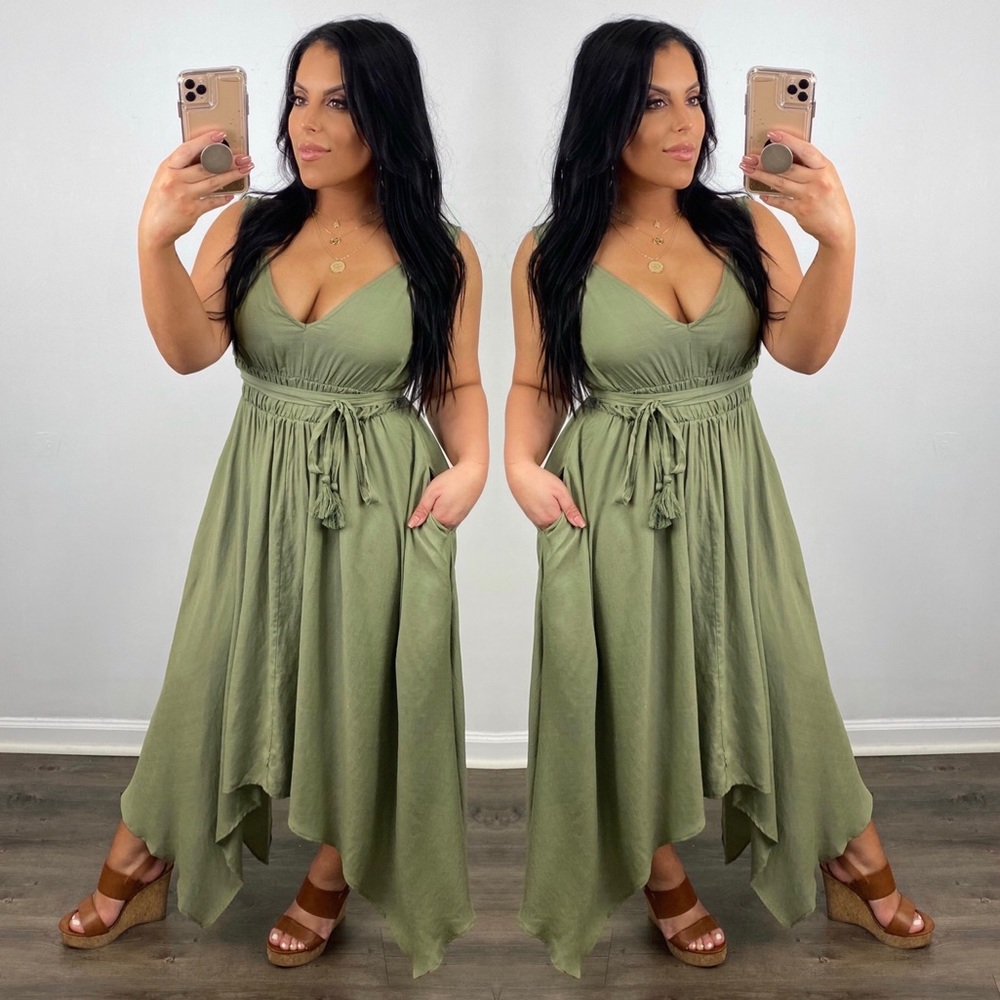 Midi pocket dress - wrap around tie dress